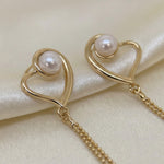 18K Gold Plated Heart Freshwater Pearl Dangle Earrings – Romantic Anniversary Gift