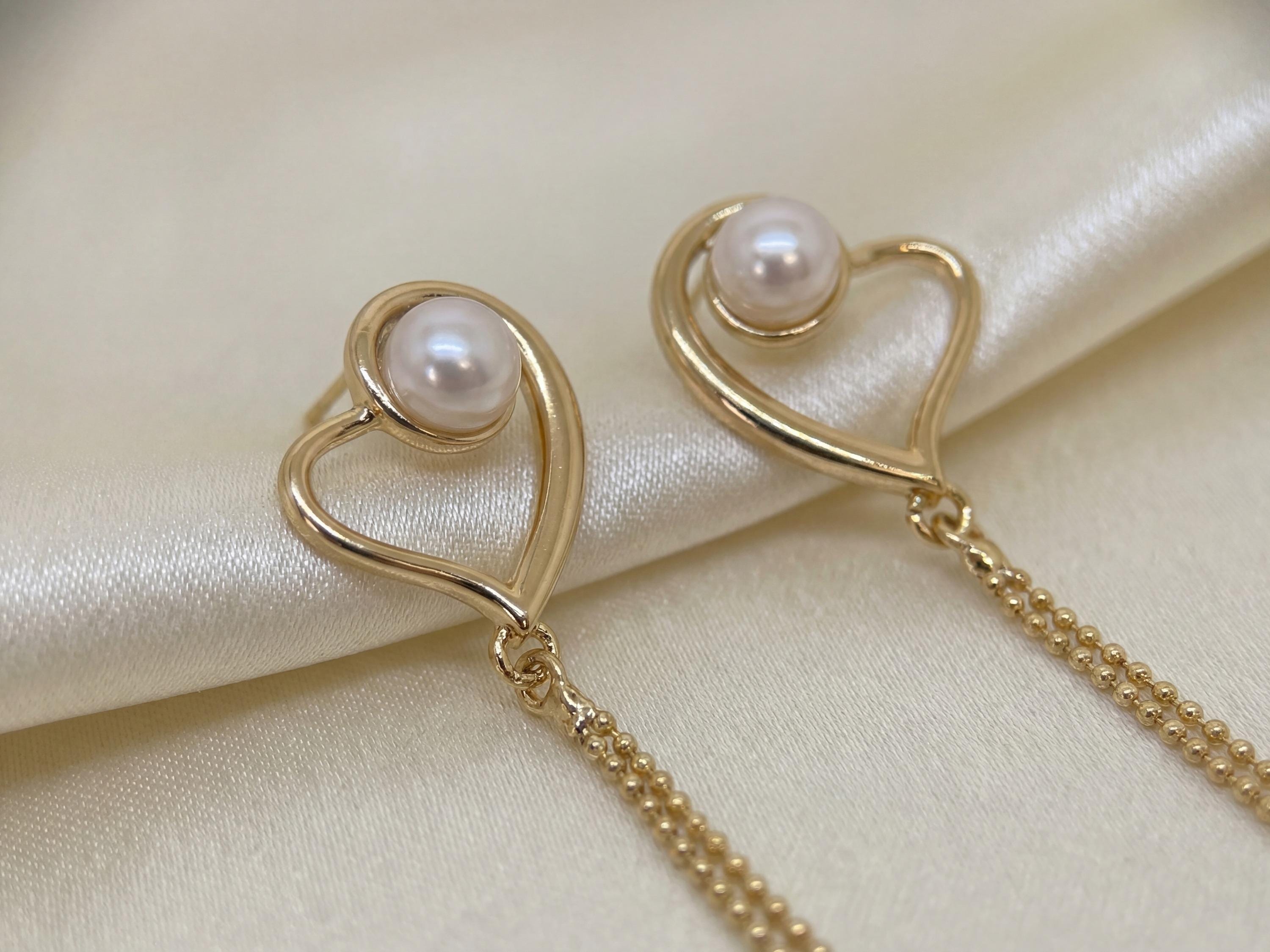 18K Gold Plated Heart Freshwater Pearl Dangle Earrings – Romantic Anniversary Gift