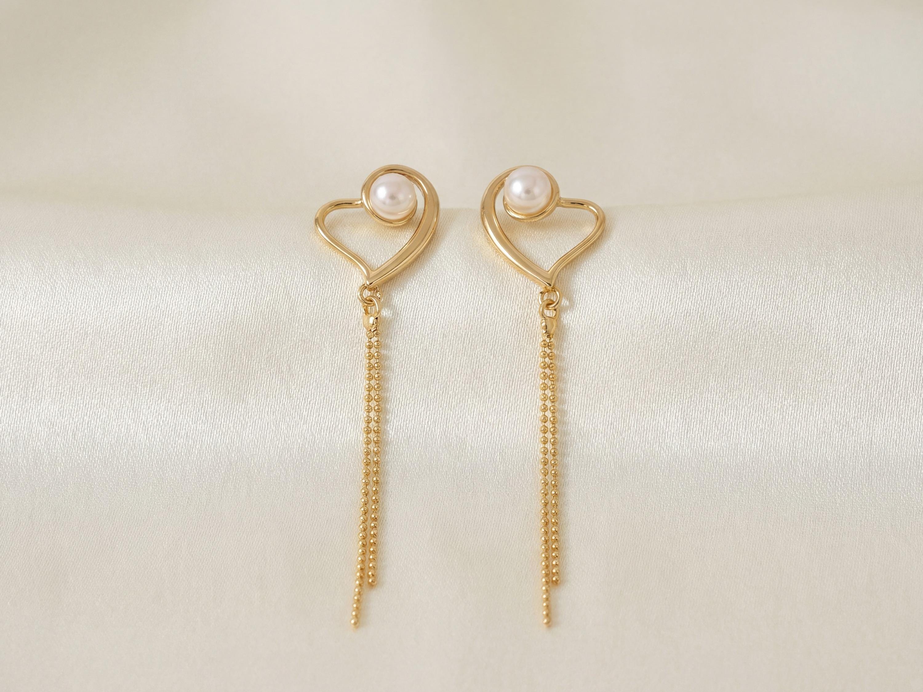 18K Gold Plated Heart Freshwater Pearl Dangle Earrings – Romantic Anniversary Gift