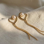 18K Gold Plated Heart Freshwater Pearl Dangle Earrings – Romantic Anniversary Gift