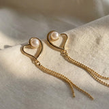 18K Gold Plated Heart Freshwater Pearl Dangle Earrings – Romantic Anniversary Gift