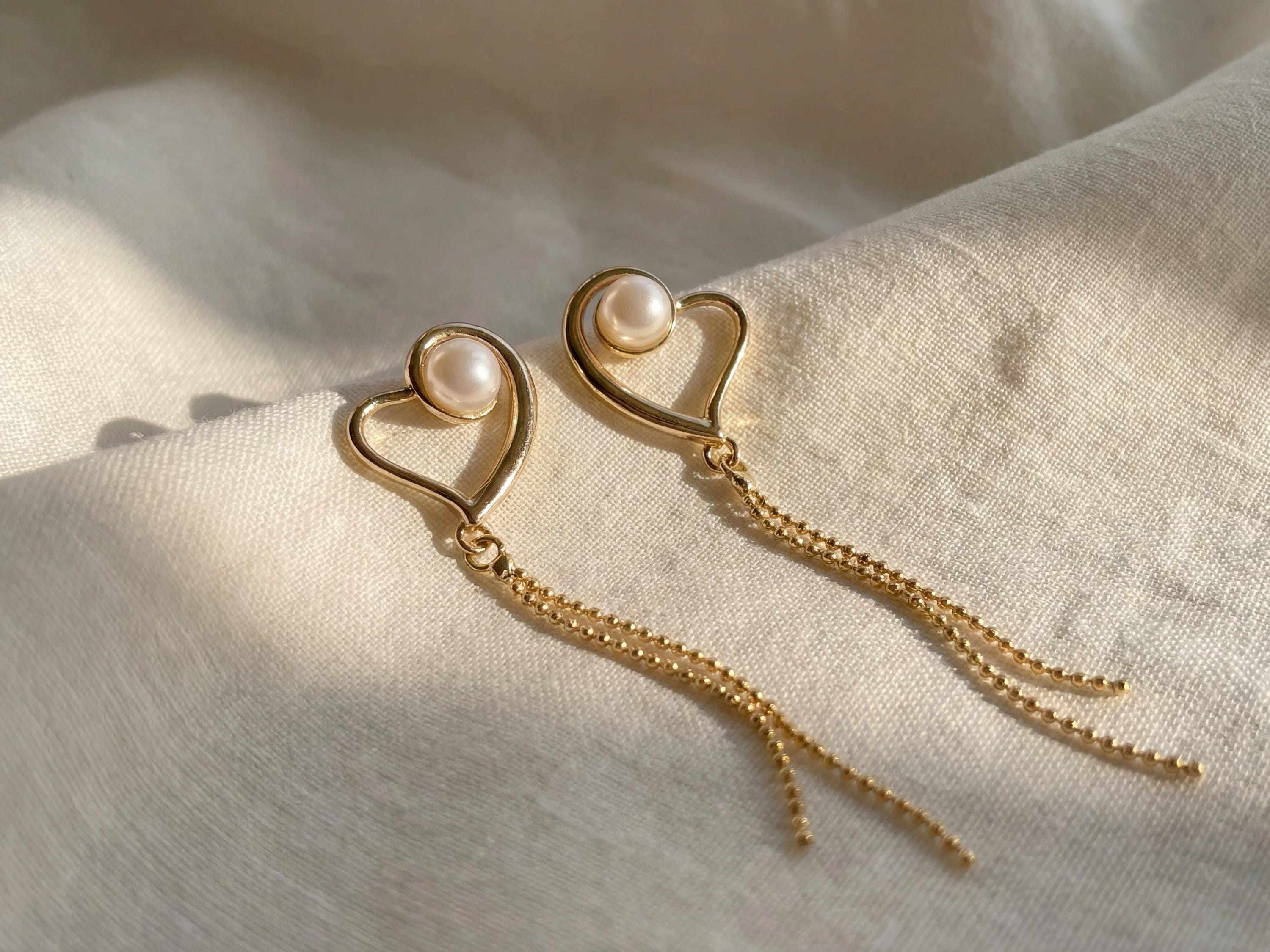 18K Gold Plated Heart Freshwater Pearl Dangle Earrings – Romantic Anniversary Gift