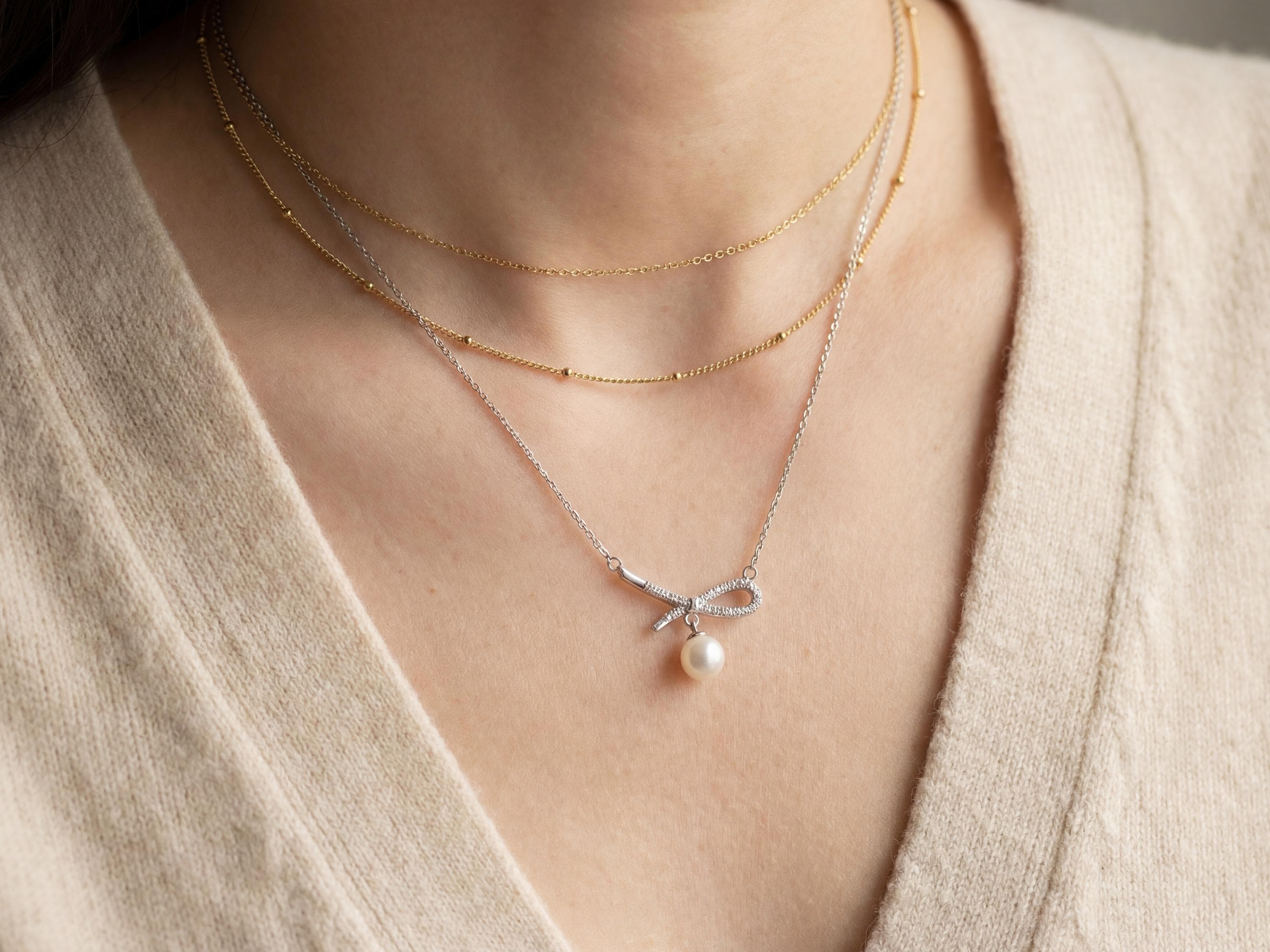 Dainty Freshwater Pearl Pendant Necklace: Coquette Bridal Jewelry