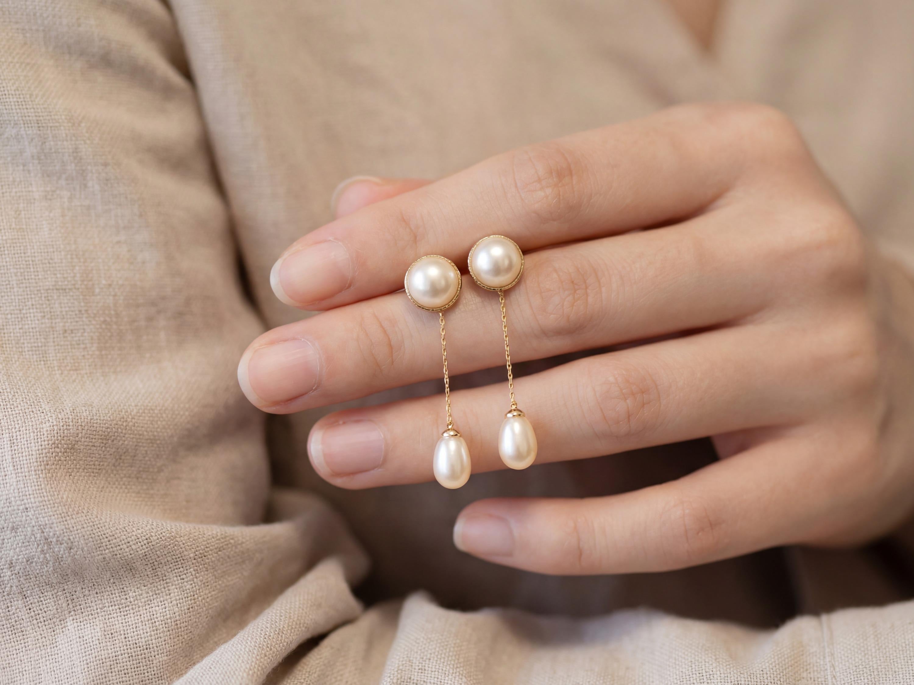 Teardrop Pearl Dangle Earrings - Gold Plated Sterling Silver, Lightweight Bridal Gift