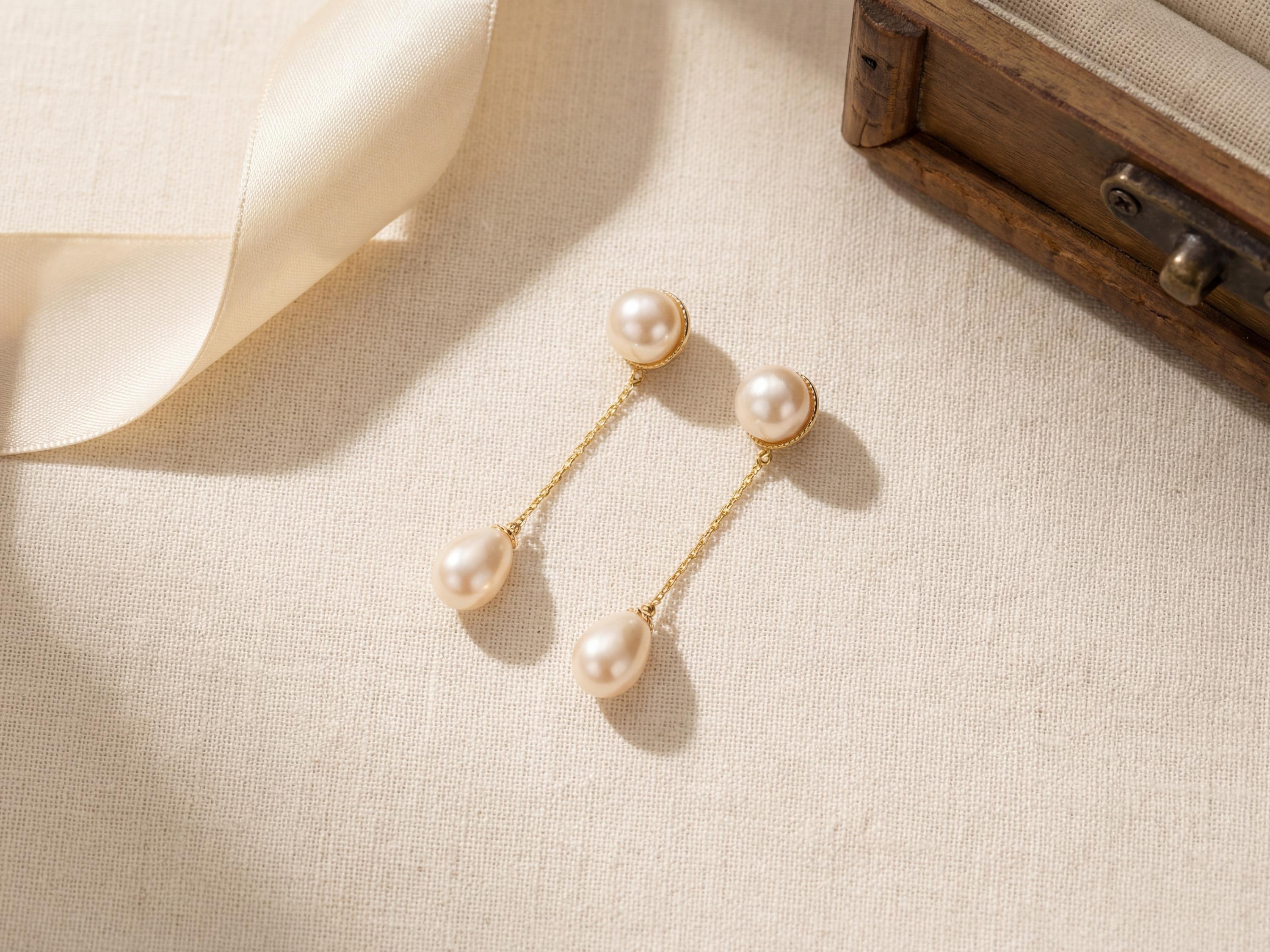 Pearl earrings listing image - Flat lay for listing gallery