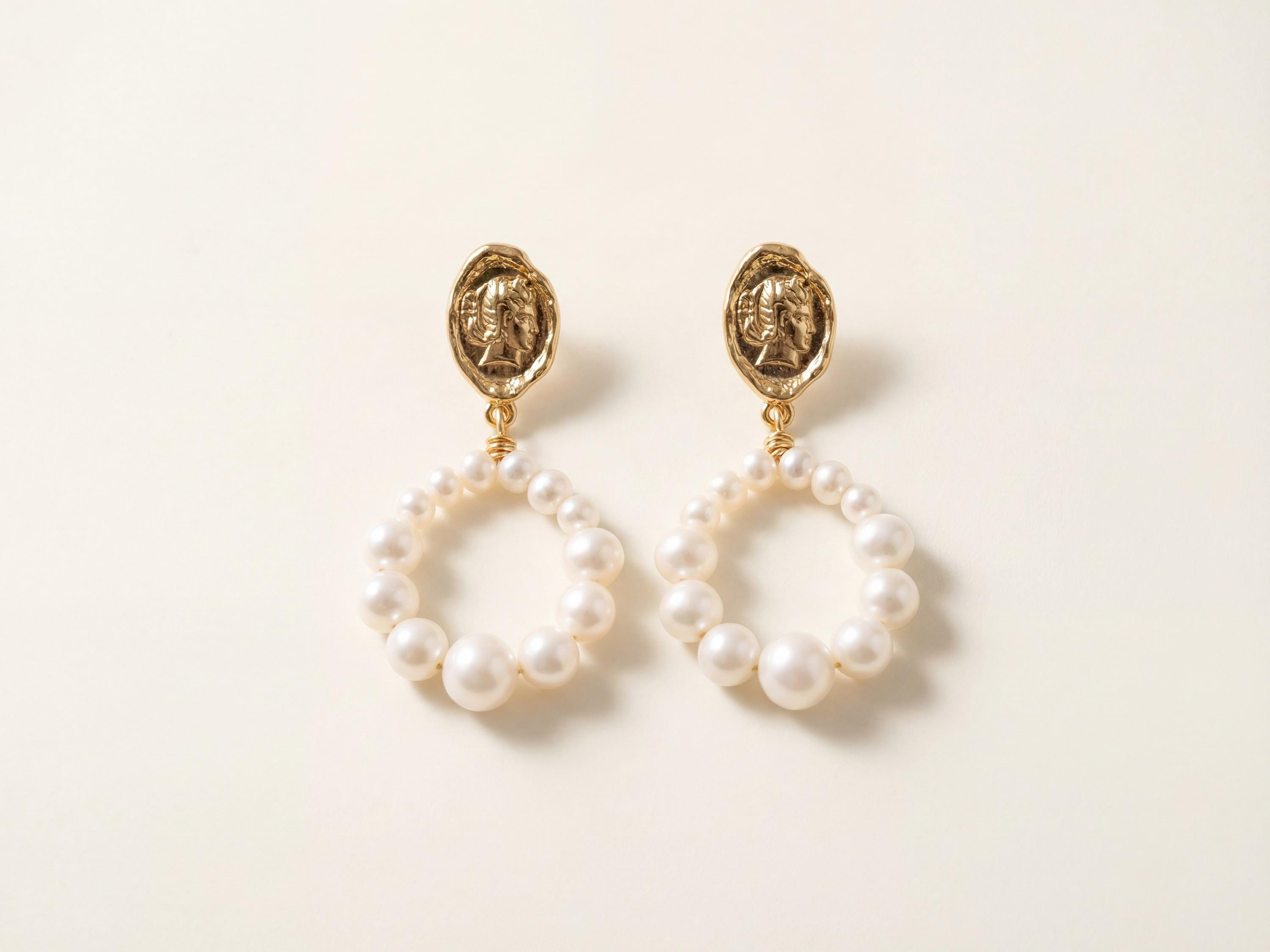 Pearl Charm Hoop Earrings pair