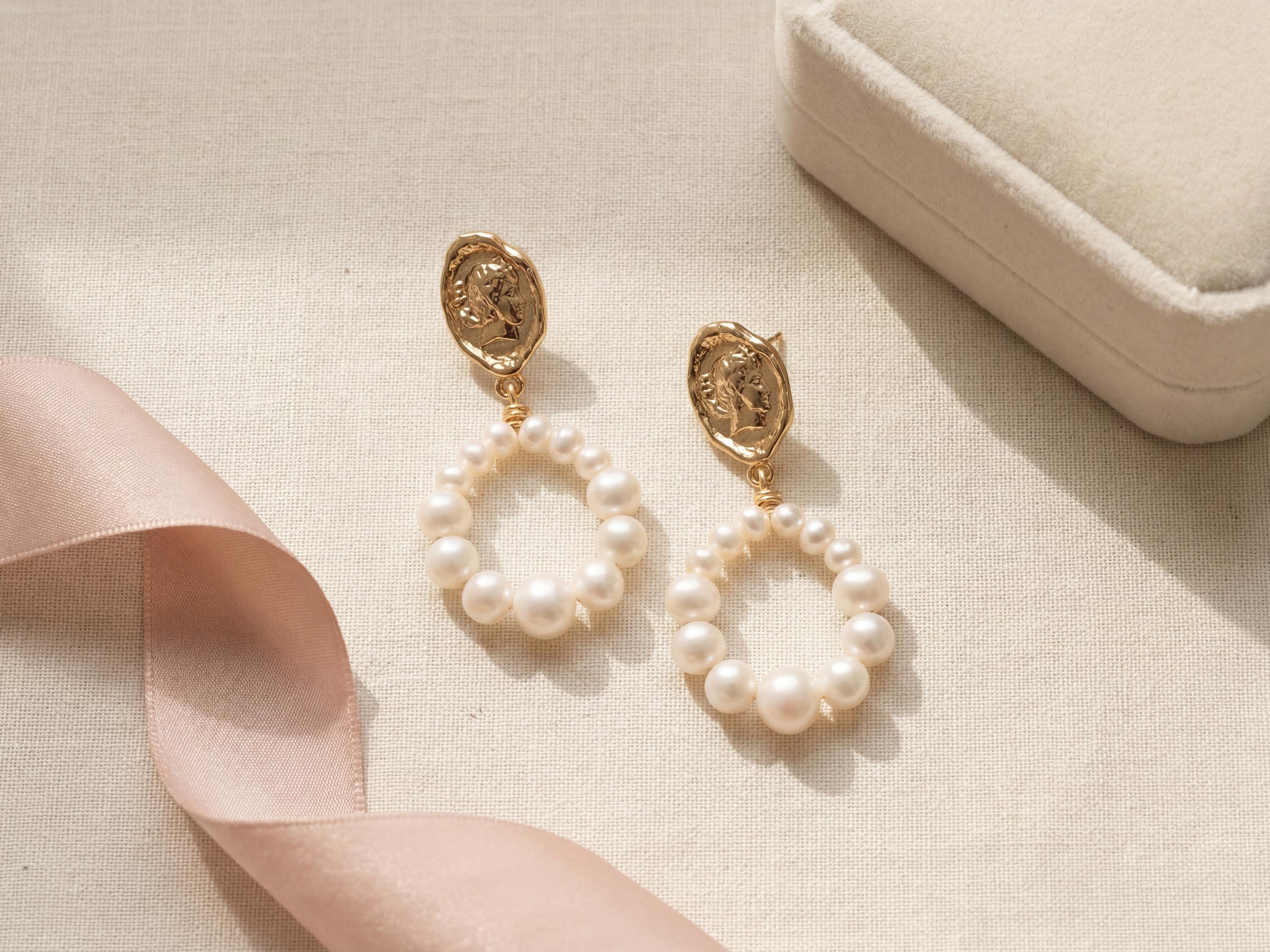 Pearl Charm Hoop Earrings - Gold Plated Freshwater Pearl Hoops, Boho Birthday Gift