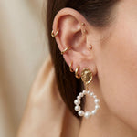 Pearl Charm Hoop Earrings - Gold Plated Freshwater Pearl Hoops, Boho Birthday Gift