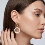 Pearl Charm Hoop Earrings worn