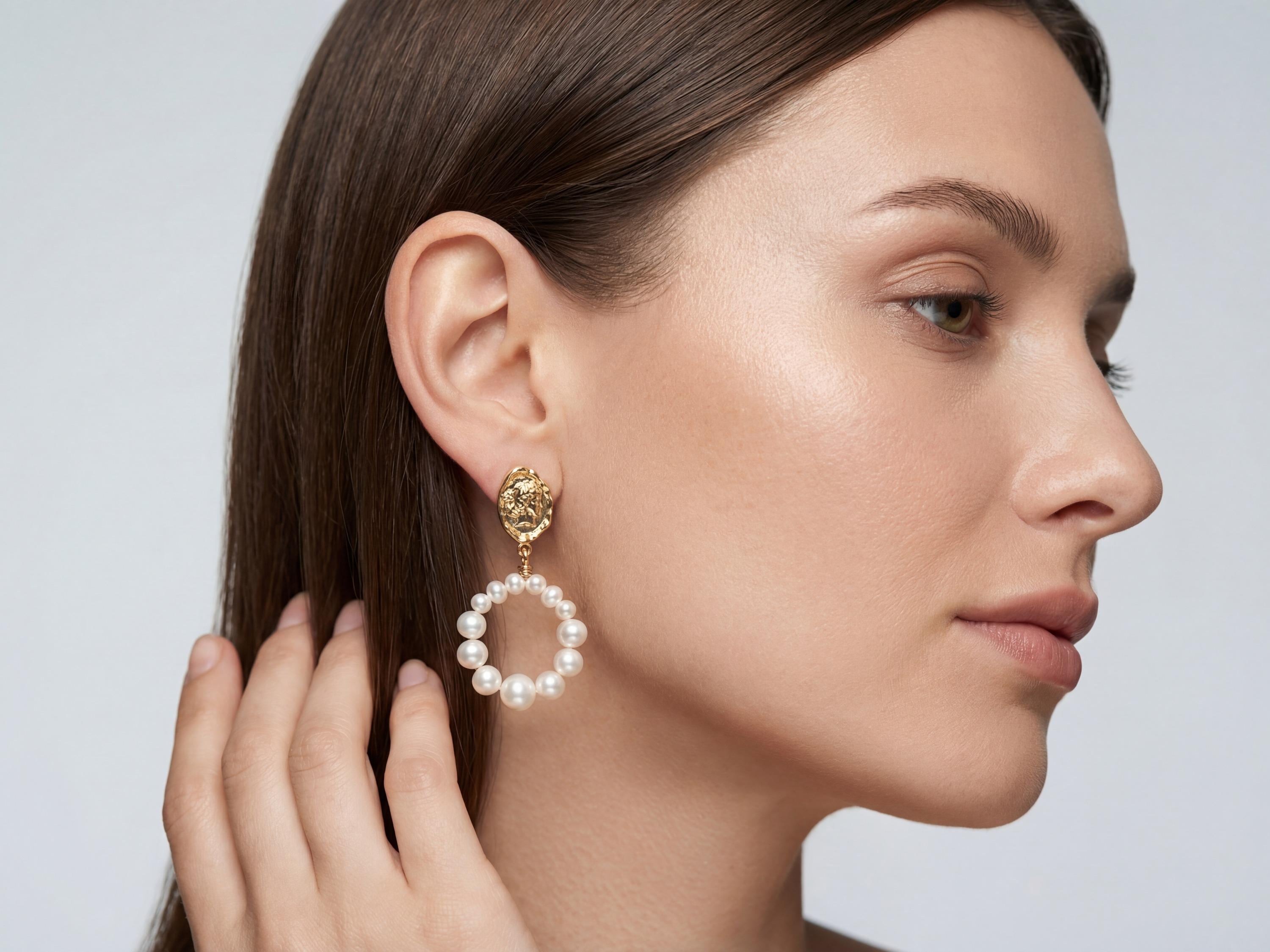 Pearl Charm Hoop Earrings worn