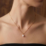 Freshwater Pearl Pendant Necklace - 14K Gold Filled Ball Chain, Dainty Minimalist Gift for Her
