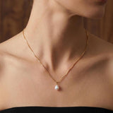 Freshwater Pearl Pendant Necklace - 14K Gold Filled Ball Chain, Dainty Minimalist Gift for Her