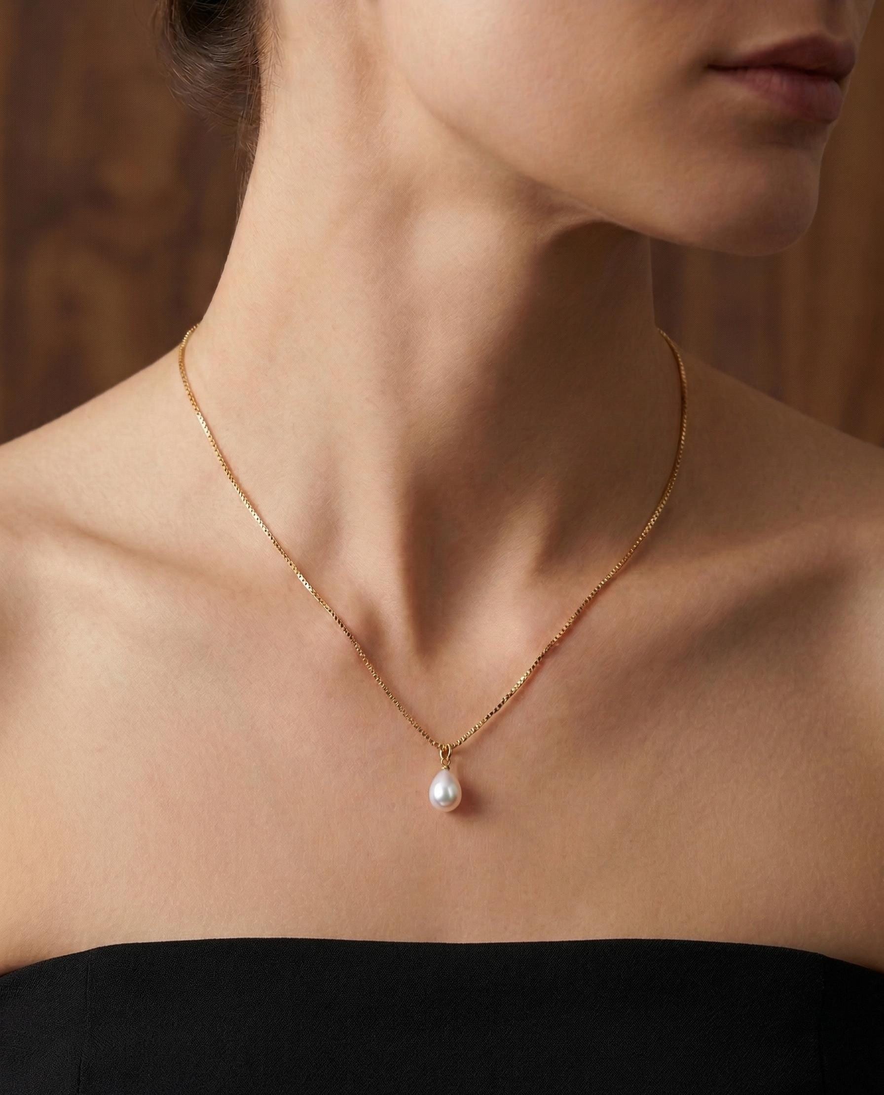Freshwater Pearl Pendant Necklace - 14K Gold Filled Ball Chain, Dainty Minimalist Gift for Her
