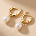 Freshwater Pearl Hoop Earrings: Gold Twist Dangle, Handmade