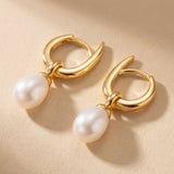 Freshwater Pearl Hoop Earrings: Gold Twist Dangle, Handmade