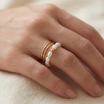 Freshwater Pearl Ring with Gold Accent | Adjustable Stretch Band | Minimalist Stackable Ring