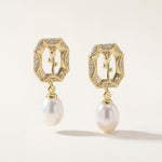 Matching openwork gold rose earrings with sparkling borders and pearl drops