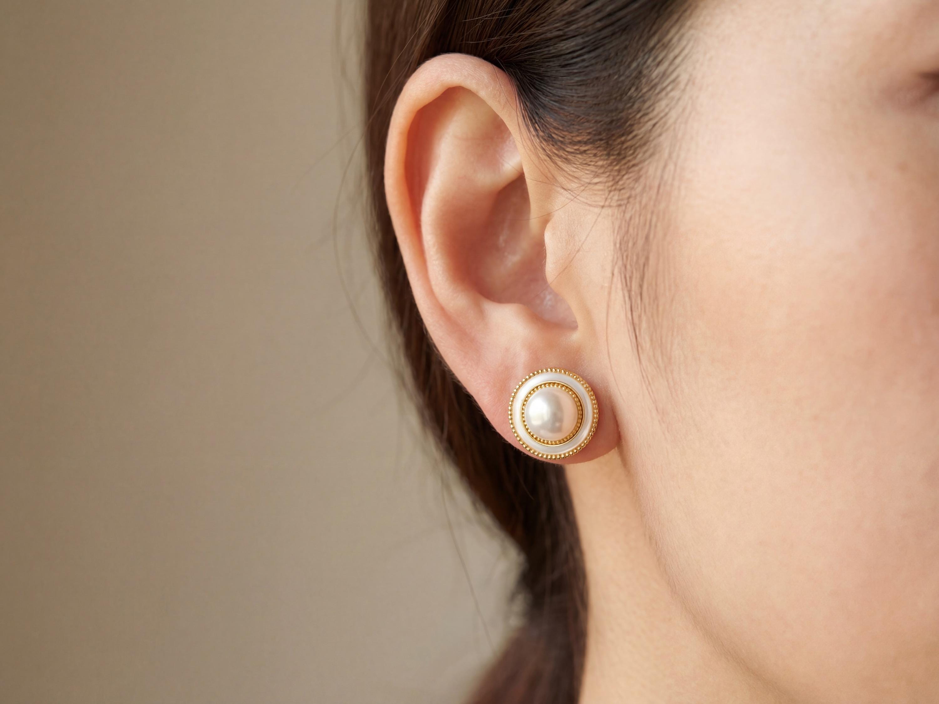 Pearl earrings listing image - On-ear lifestyle crop