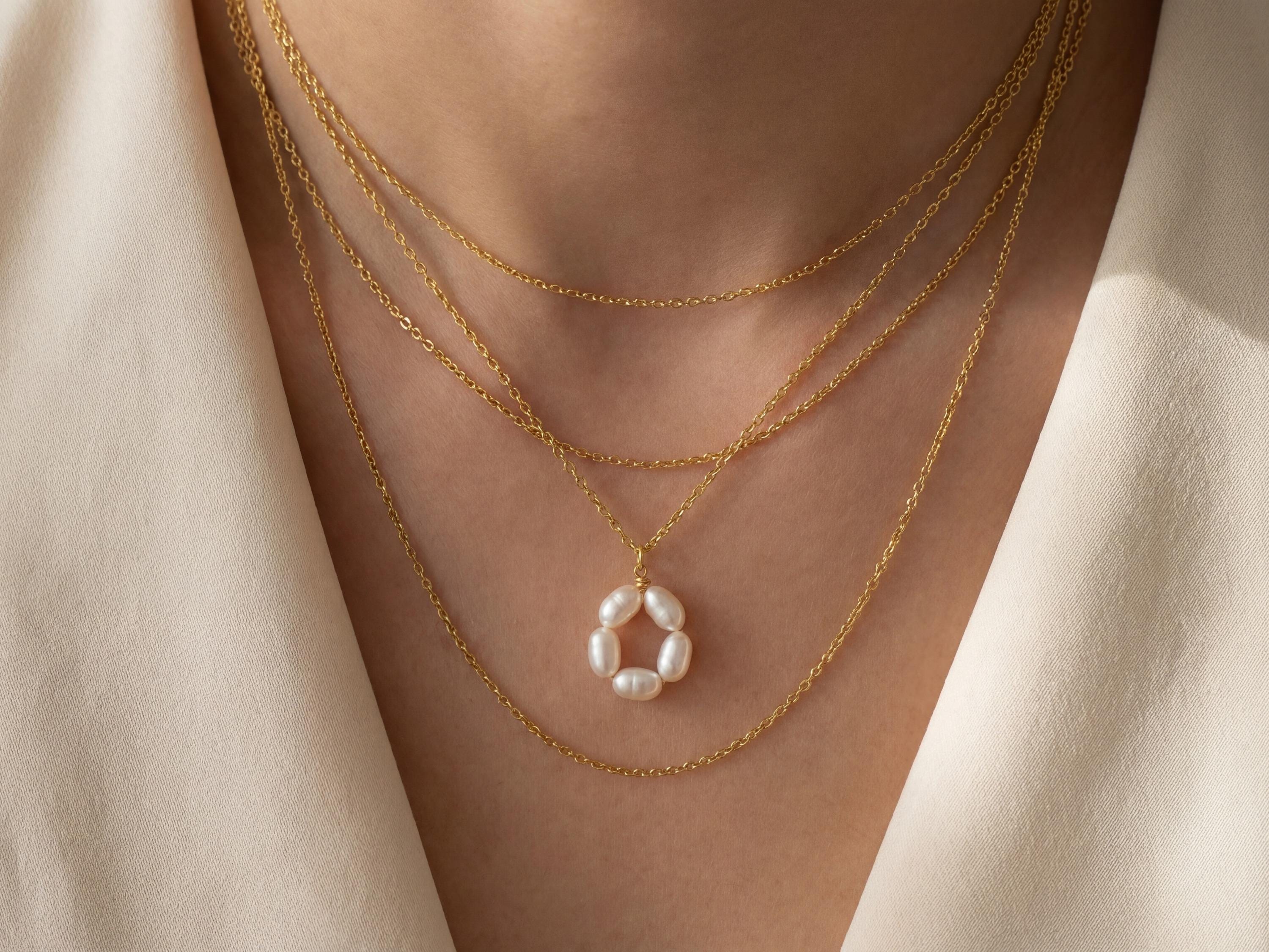 Freshwater Pearl Flower Necklace: Gold Plated Minimalist Jewelry