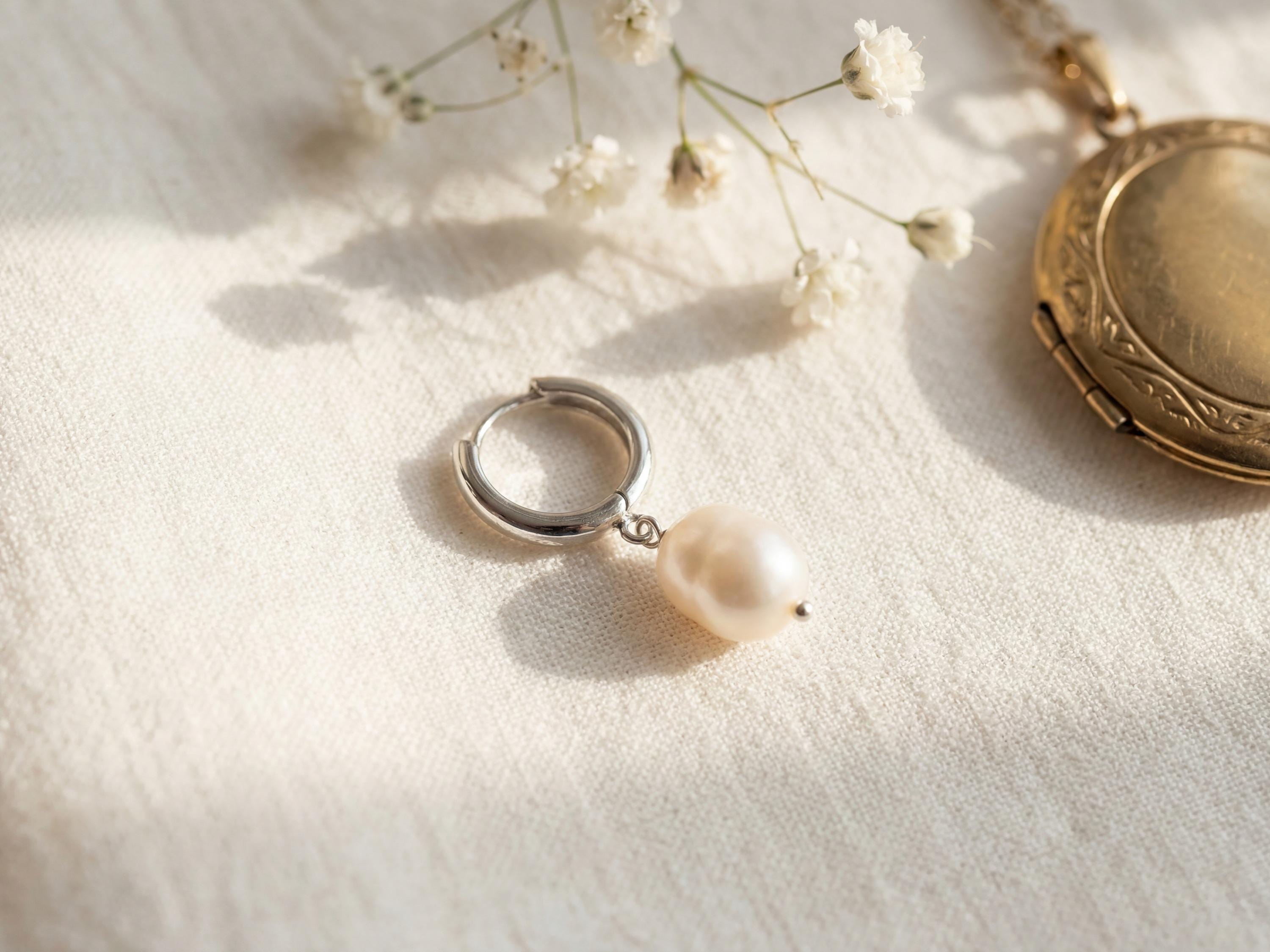 Baroque Pearl Hoop Earrings - Gold Plated or Sterling Silver, Freshwater Pearl Bridal Gift