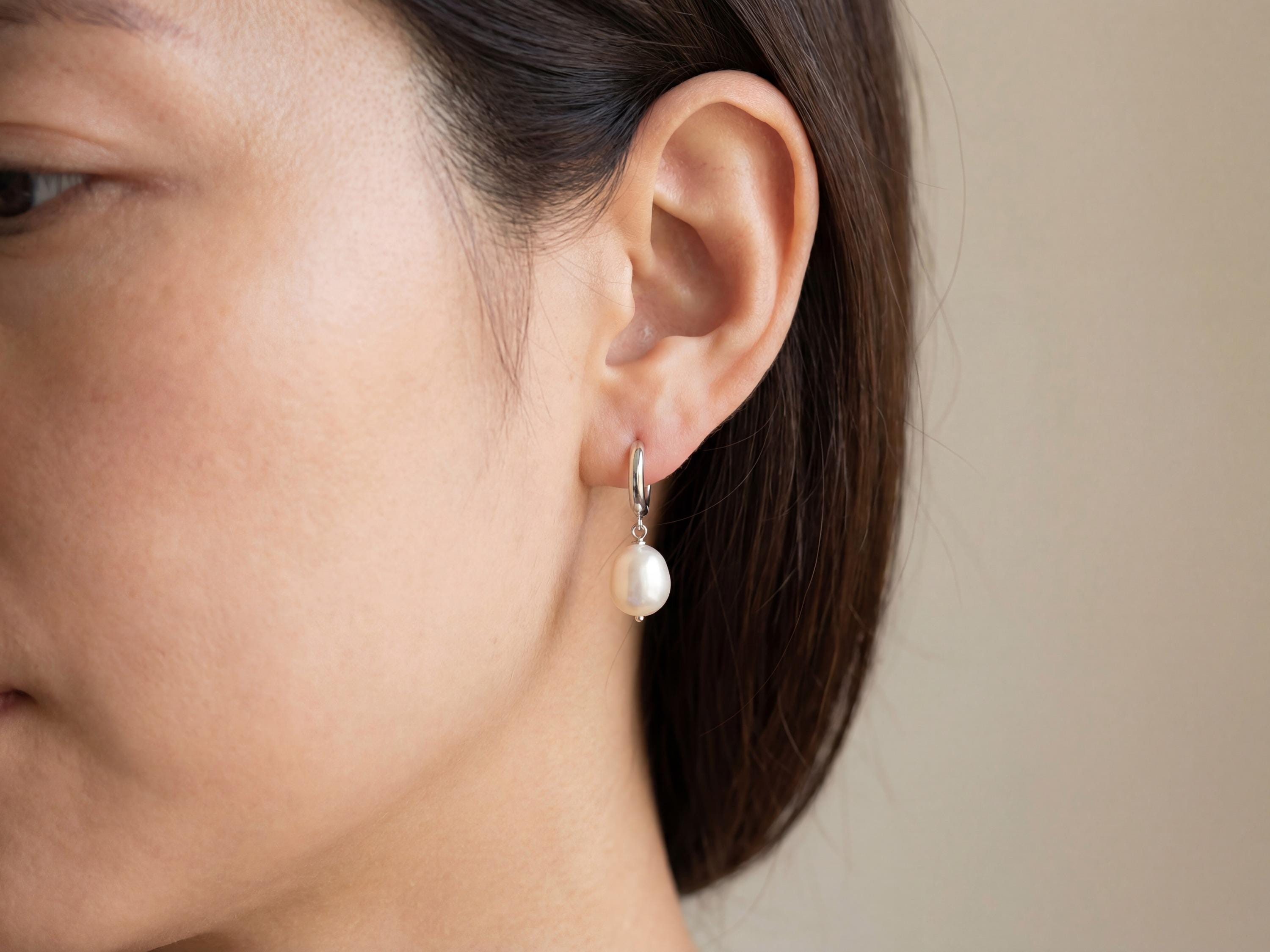 Baroque Pearl Hoop Earrings - Gold Plated or Sterling Silver, Freshwater Pearl Bridal Gift