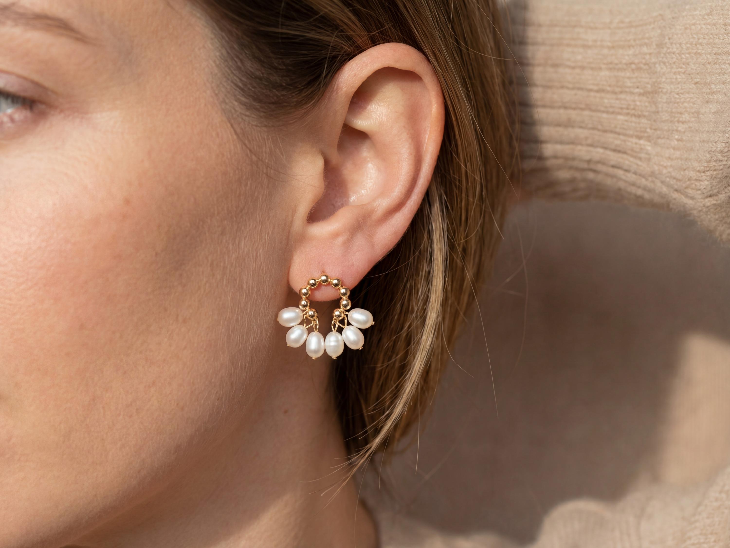 Pearl earrings listing image - On-ear lifestyle crop