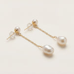 Freshwater Pearl Drop Earrings - Gold or Silver Dainty Chain Earrings, Bridal Gift for Her