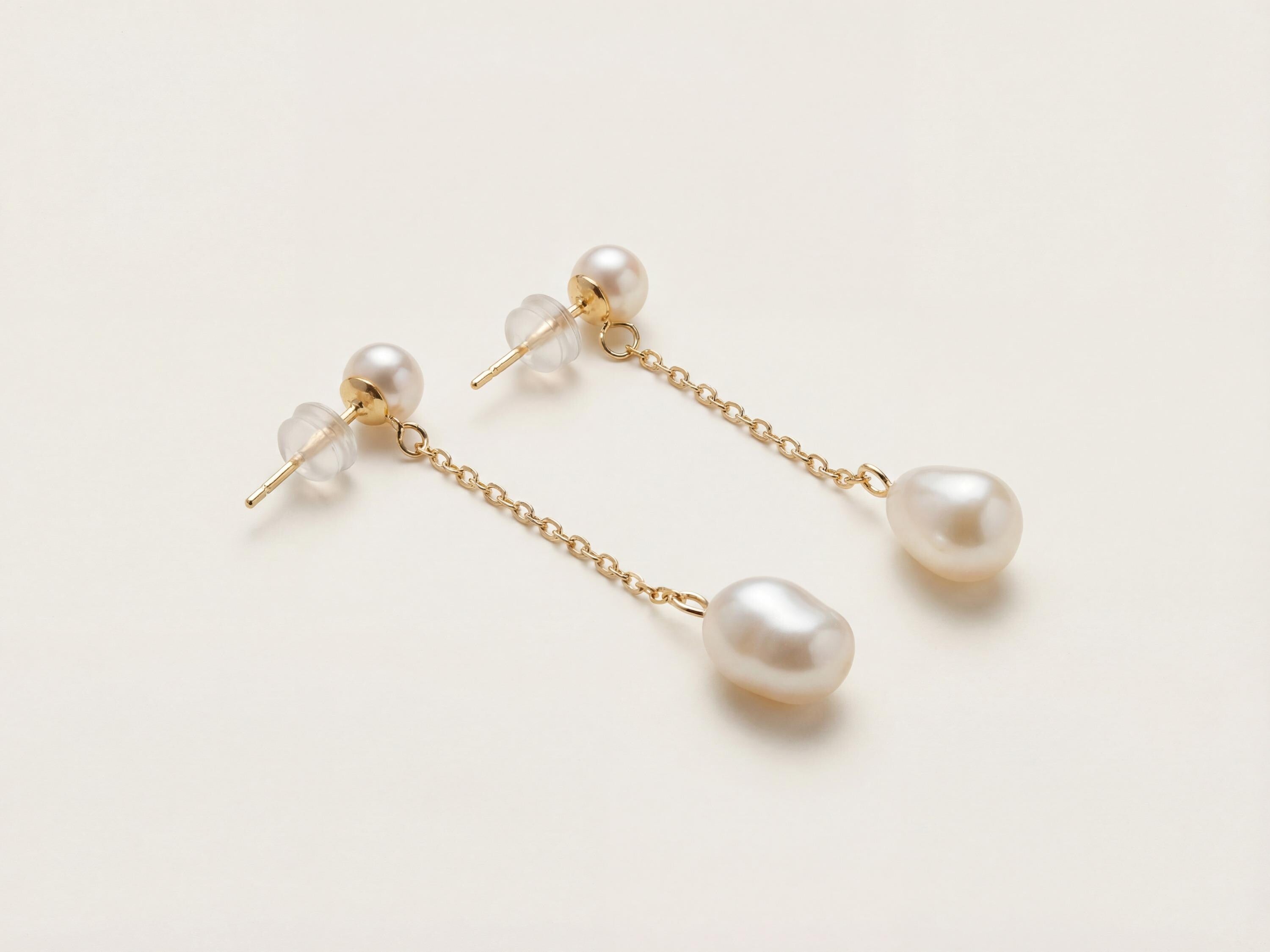 Freshwater Pearl Drop Earrings - Gold or Silver Dainty Chain Earrings, Bridal Gift for Her