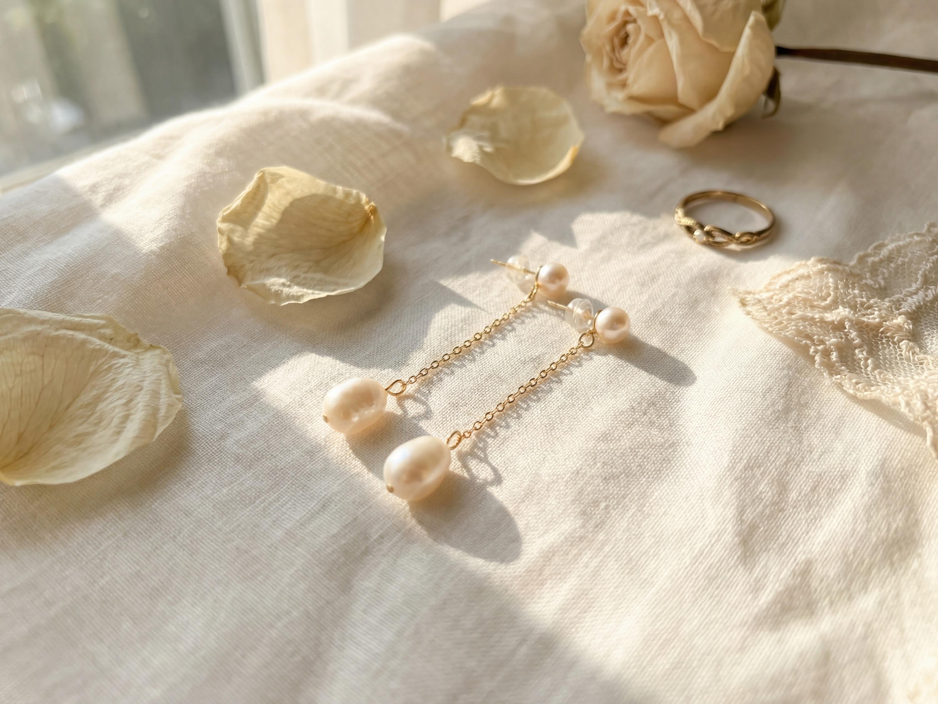 Freshwater Pearl Drop Earrings - Gold or Silver Dainty Chain Earrings, Bridal Gift for Her