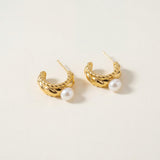 Vintage Pearl Huggie Earrings - Gold Plated Freshwater Pearl Hoops, Birthday Gift