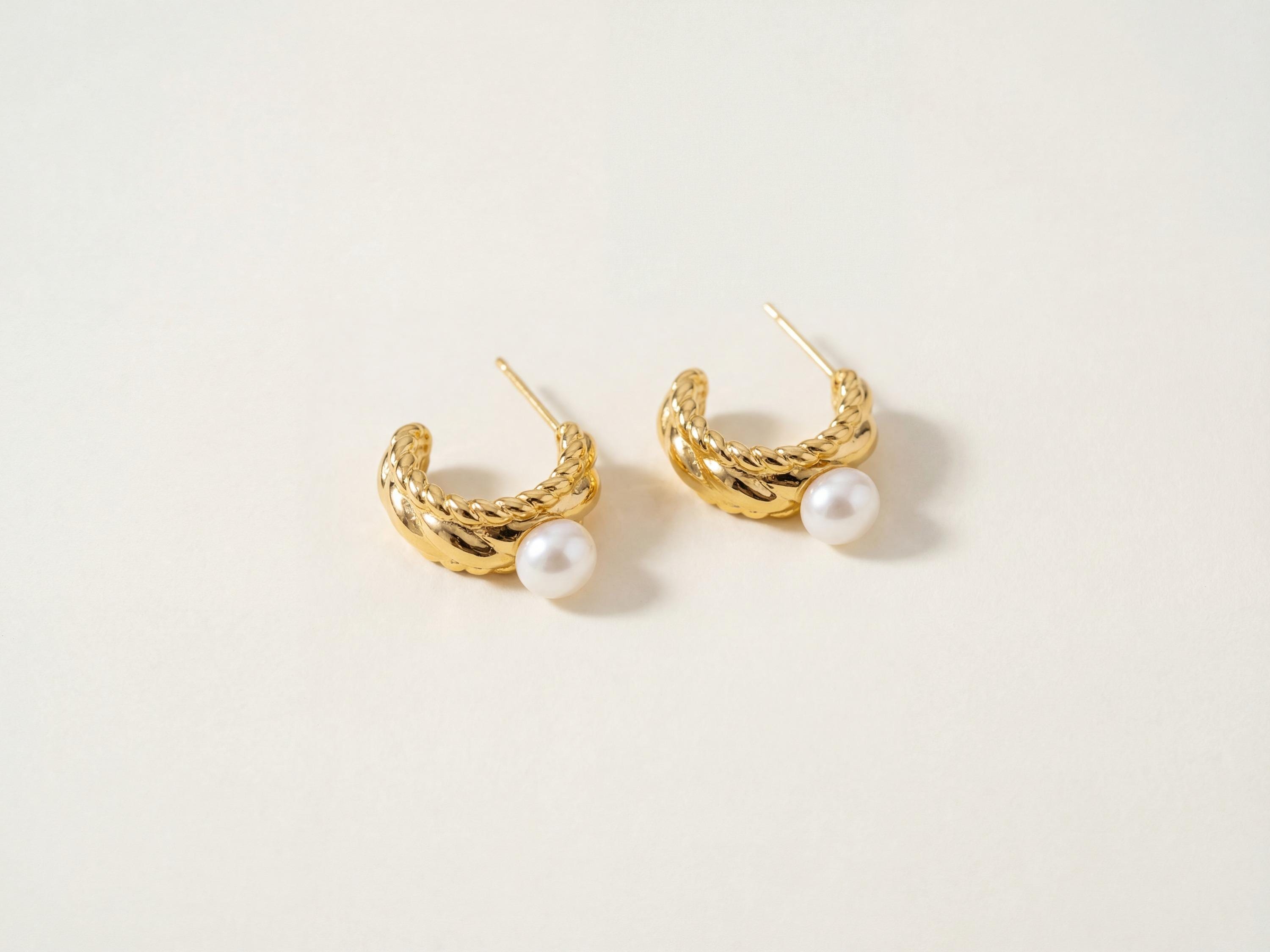 Vintage Pearl Huggie Earrings - Gold Plated Freshwater Pearl Hoops, Birthday Gift