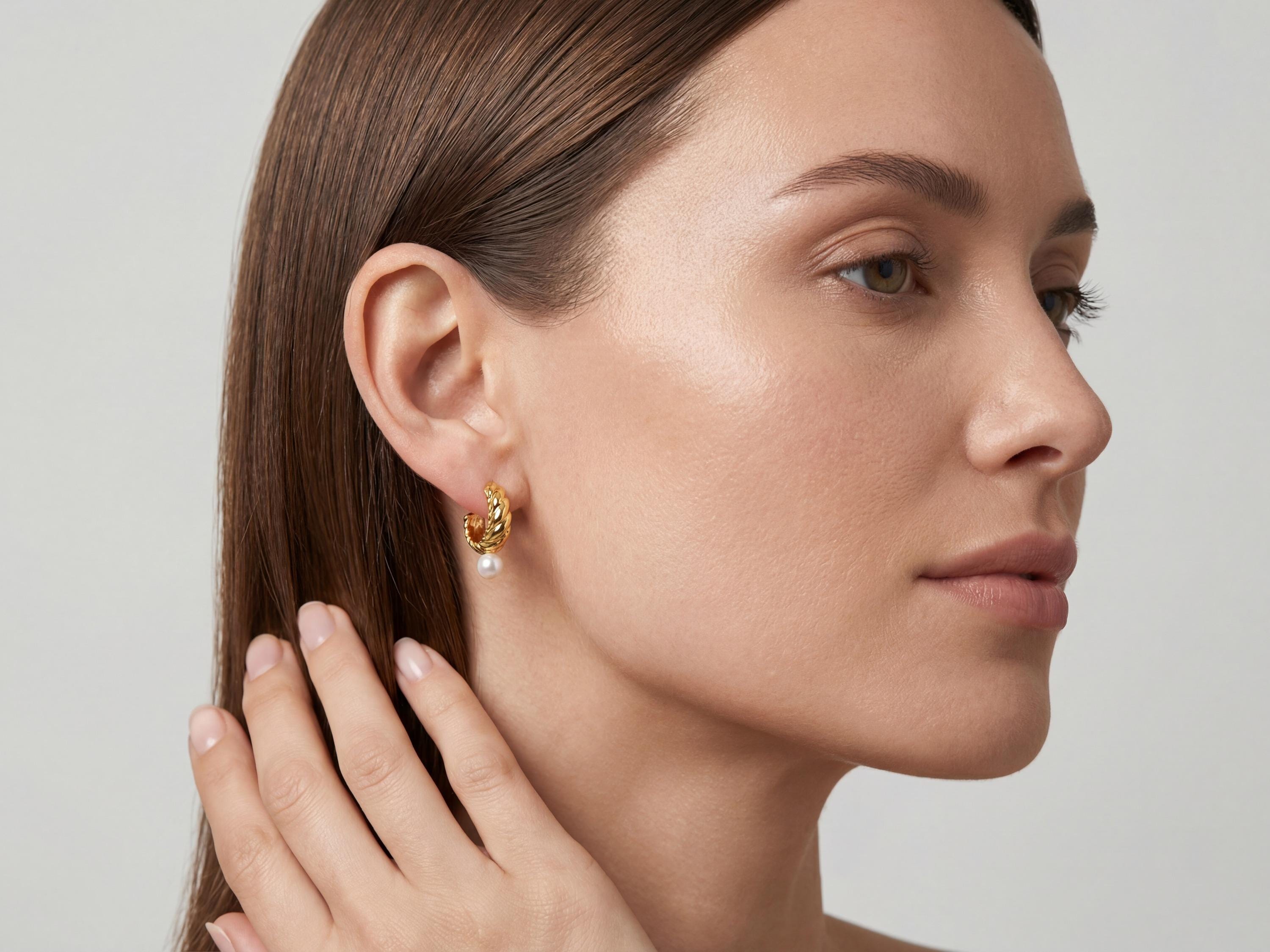 Vintage Pearl Huggie Earrings - Gold Plated Freshwater Pearl Hoops, Birthday Gift