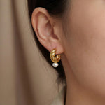 Vintage Pearl Huggie Earrings - Gold Plated Freshwater Pearl Hoops, Birthday Gift