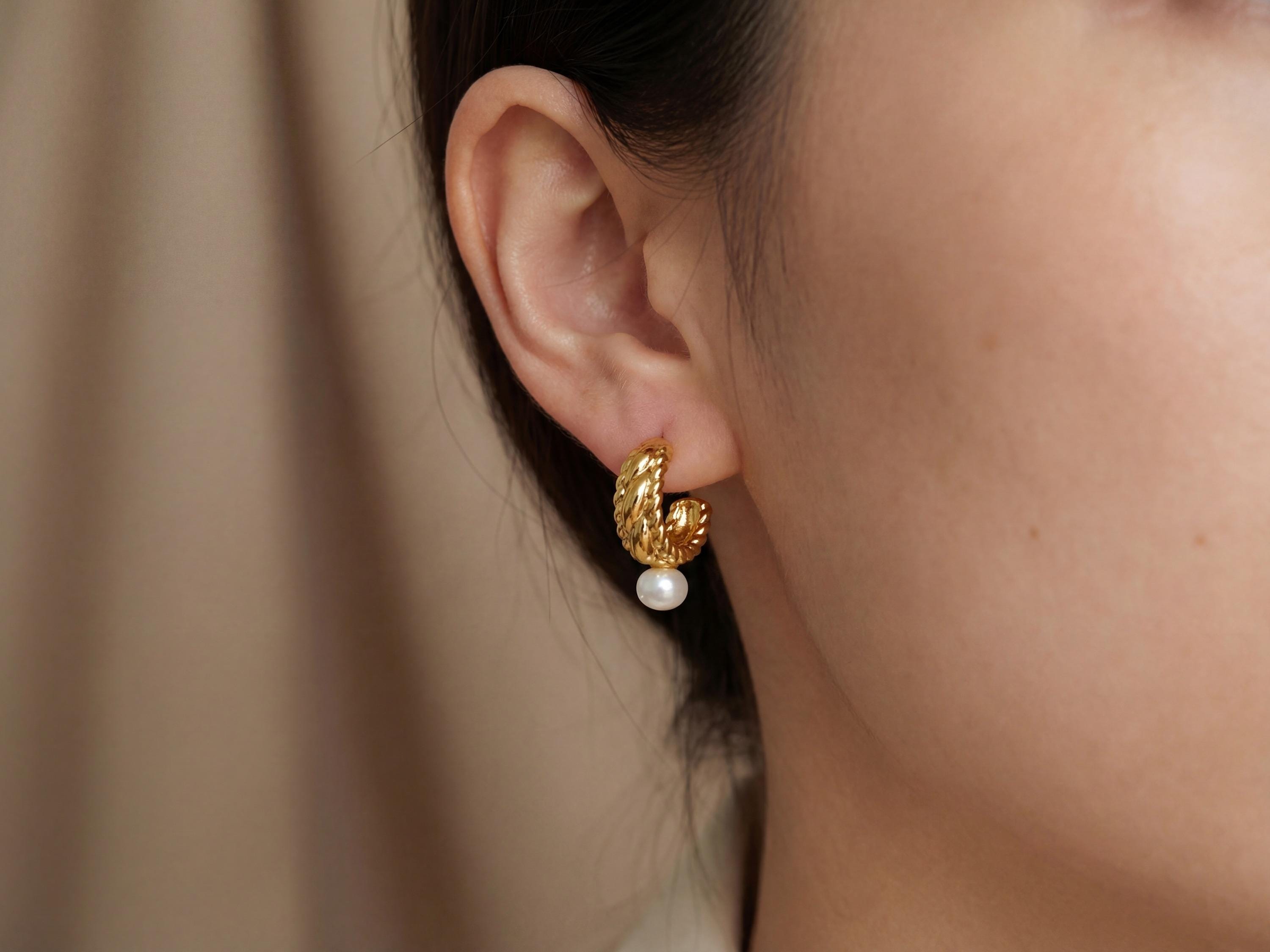 Vintage Pearl Huggie Earrings - Gold Plated Freshwater Pearl Hoops, Birthday Gift
