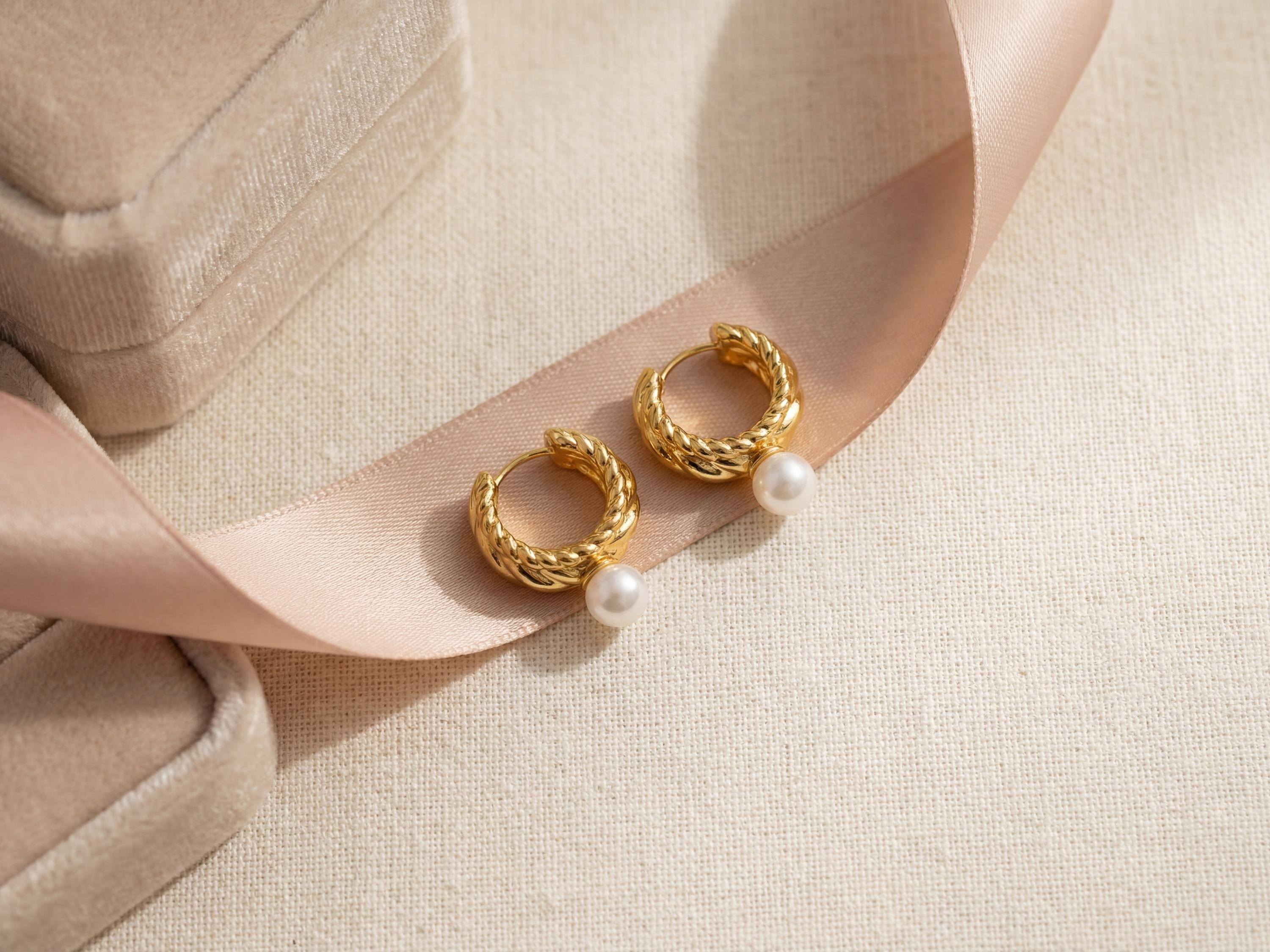 Pearl earrings listing image - Flat lay for listing gallery