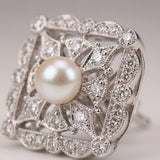 Sterling Silver Freshwater Pearl Stud Earrings: Diamond Square Design