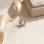 Sterling Silver Freshwater Pearl Stud Earrings: Diamond Square Design