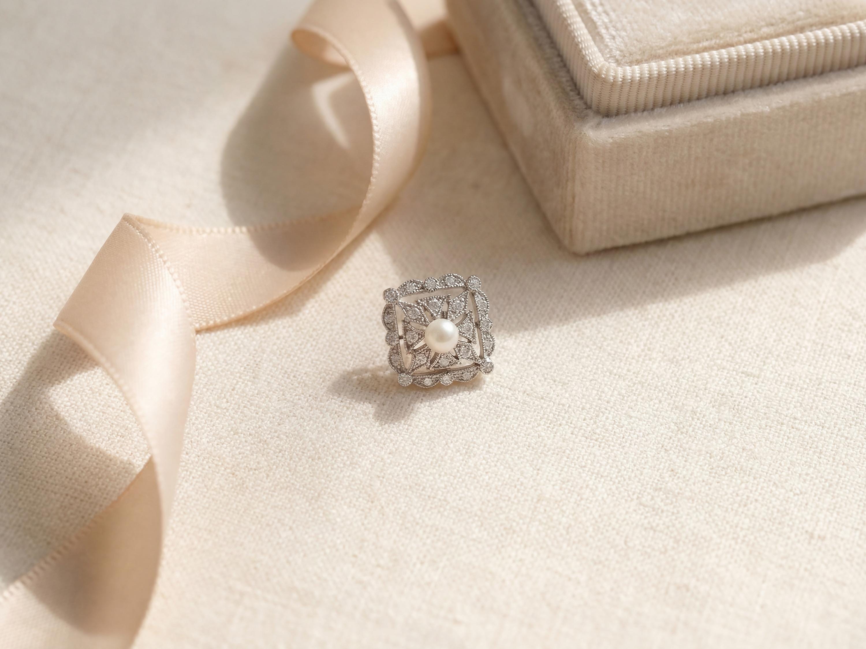 Sterling Silver Freshwater Pearl Stud Earrings: Diamond Square Design