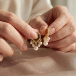 Pearl Huggie Earrings - Gold Five Pearl Hoops, Dainty Birthday Gift for Her