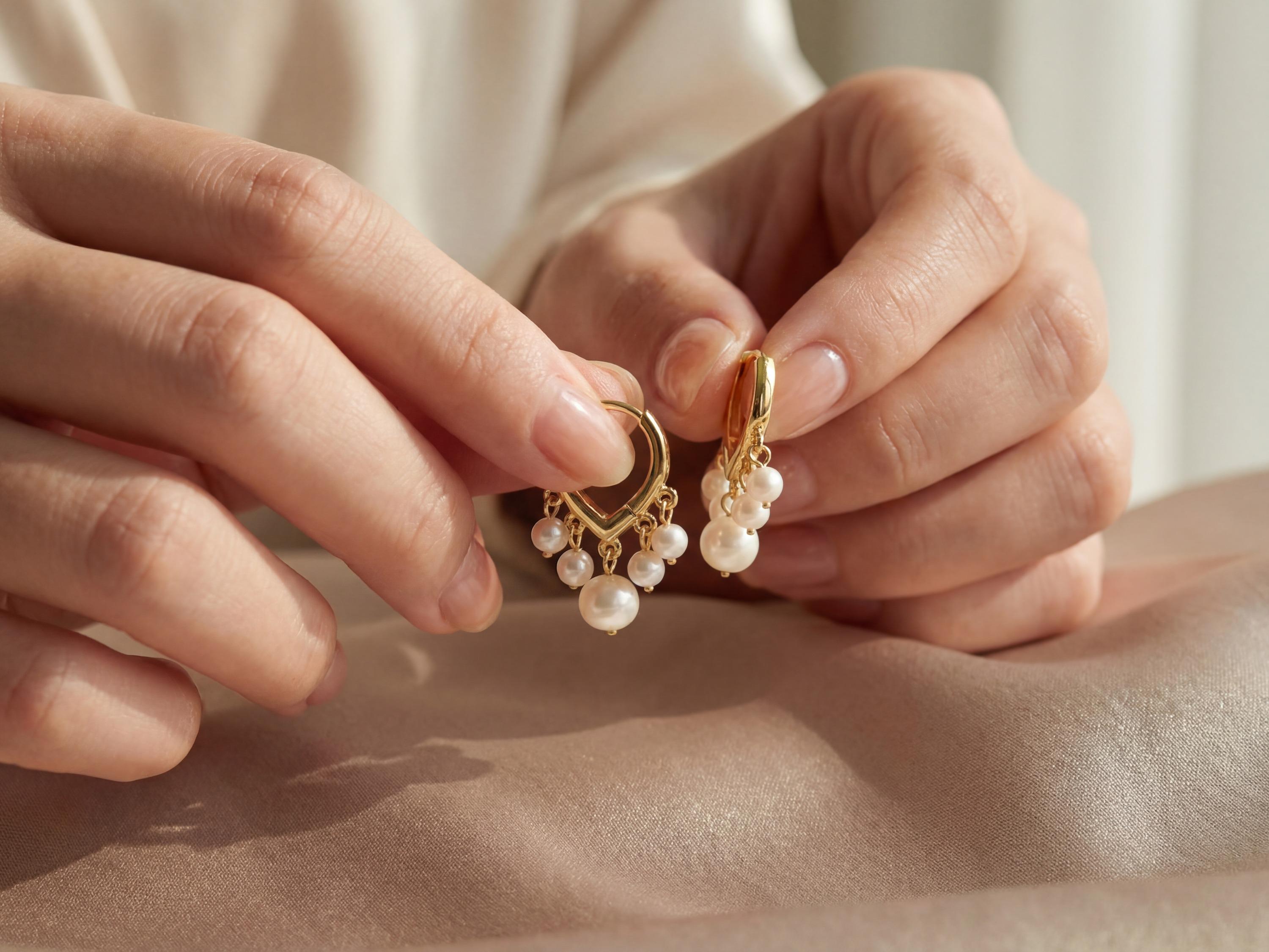 Pearl Huggie Earrings - Gold Five Pearl Hoops, Dainty Birthday Gift for Her