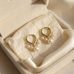 Pearl Huggie Earrings - Gold Five Pearl Hoops, Dainty Birthday Gift for Her