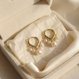 Pearl Huggie Earrings - Gold Five Pearl Hoops, Dainty Birthday Gift for Her