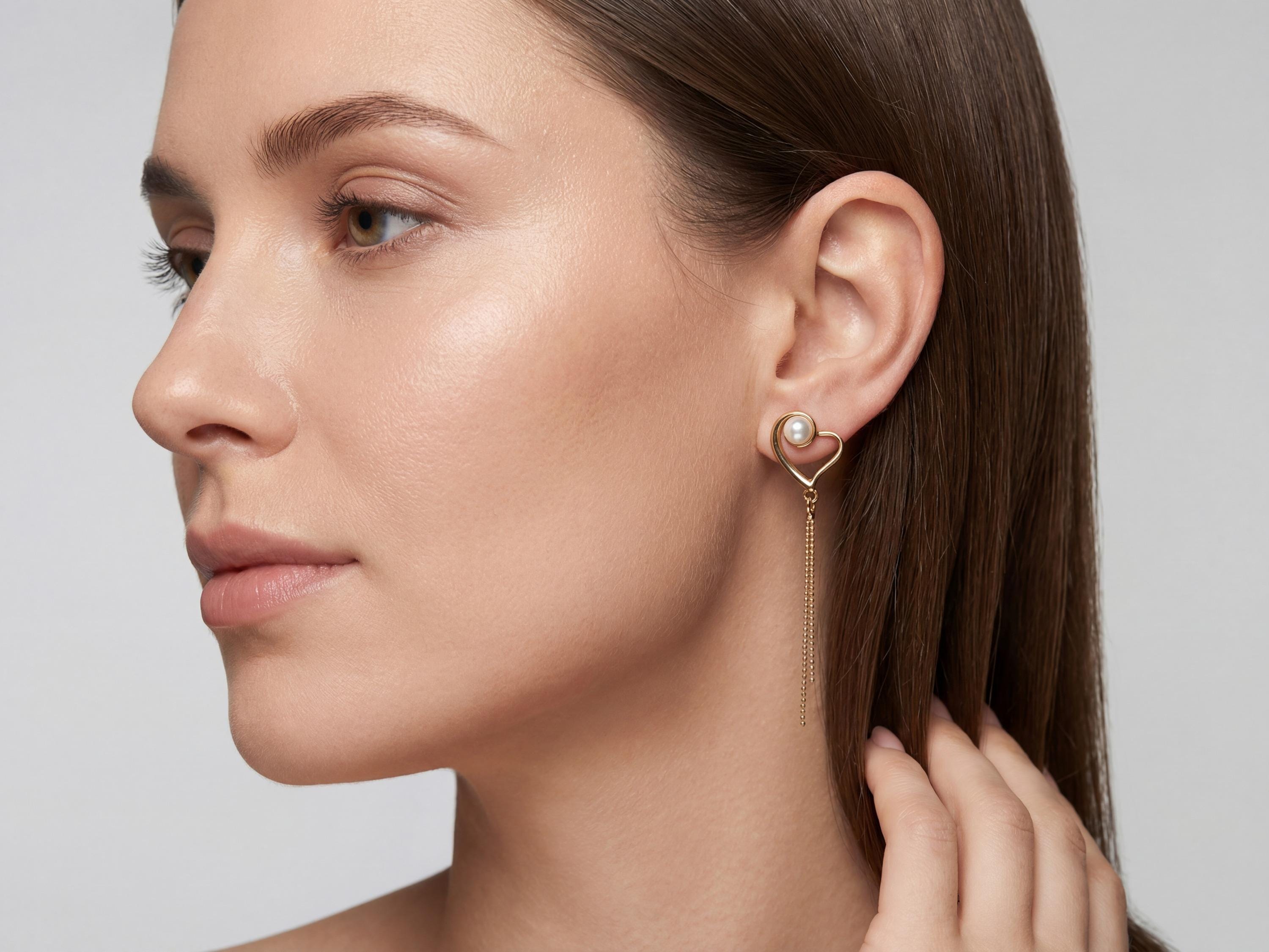 18K Gold Plated Heart Freshwater Pearl Dangle Earrings – Romantic Anniversary Gift