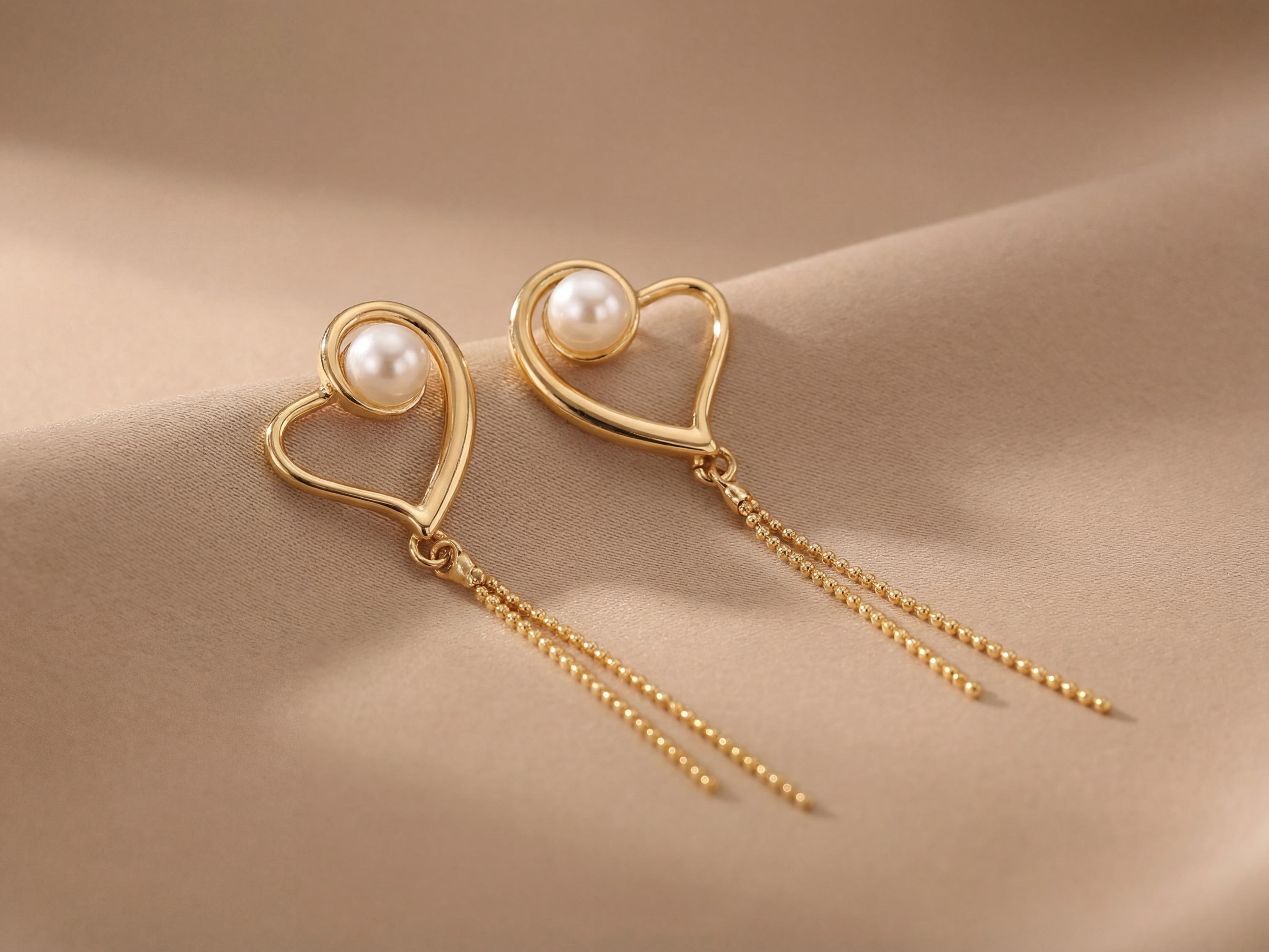 18K Gold Plated Heart Freshwater Pearl Dangle Earrings – Romantic Anniversary Gift
