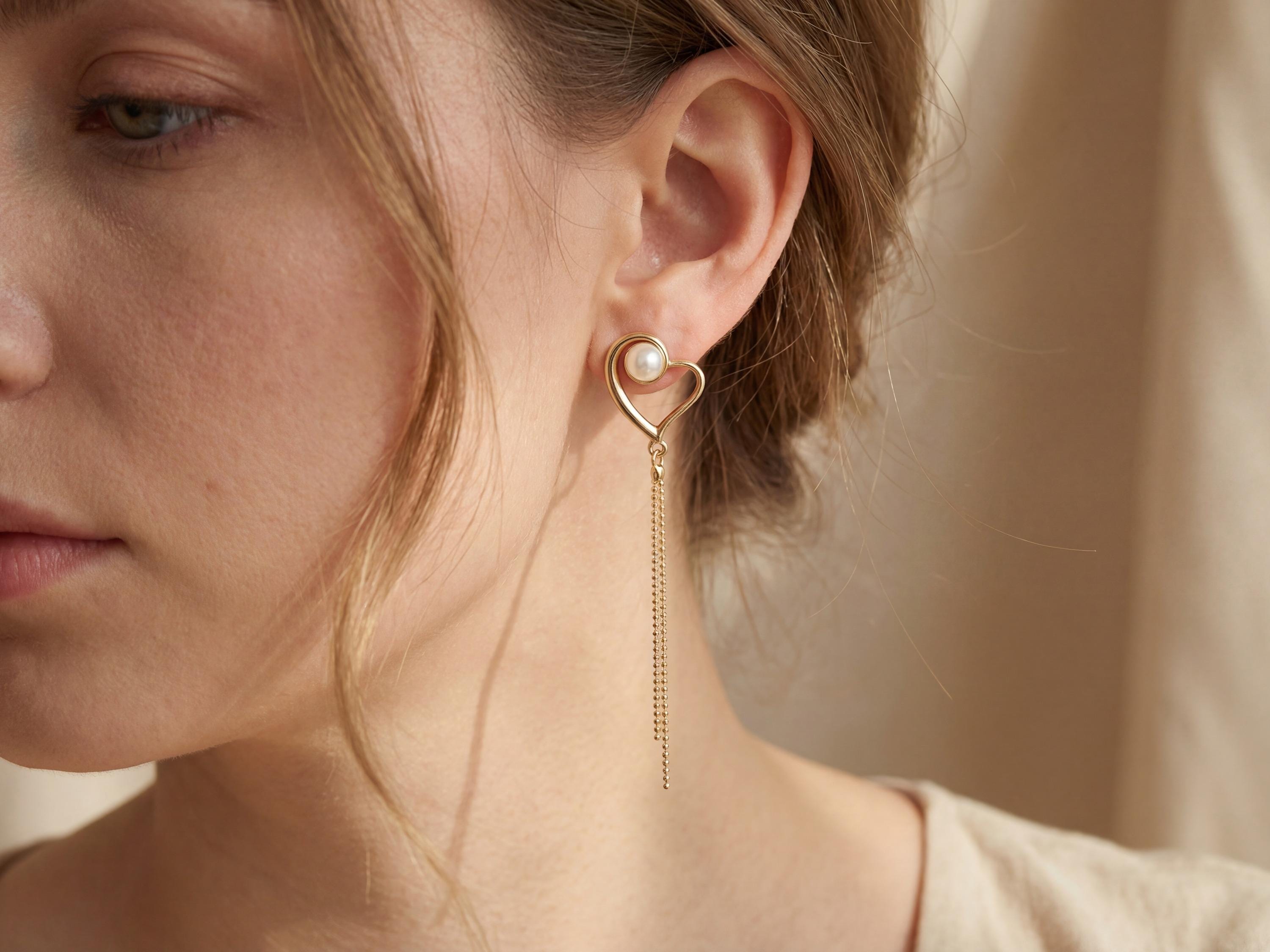 18K Gold Plated Heart Freshwater Pearl Dangle Earrings – Romantic Anniversary Gift