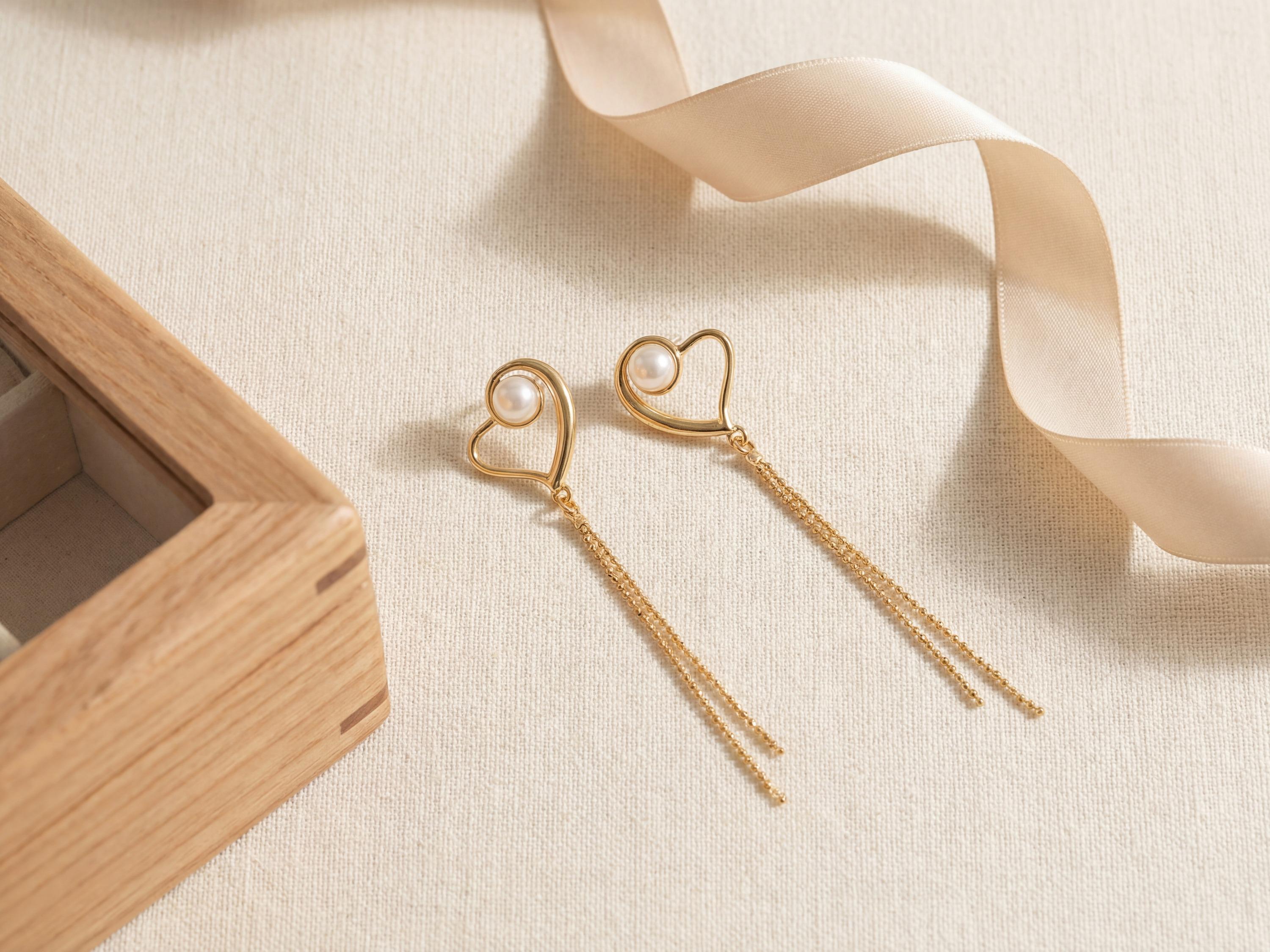 18K Gold Plated Heart Freshwater Pearl Dangle Earrings – Romantic Anniversary Gift