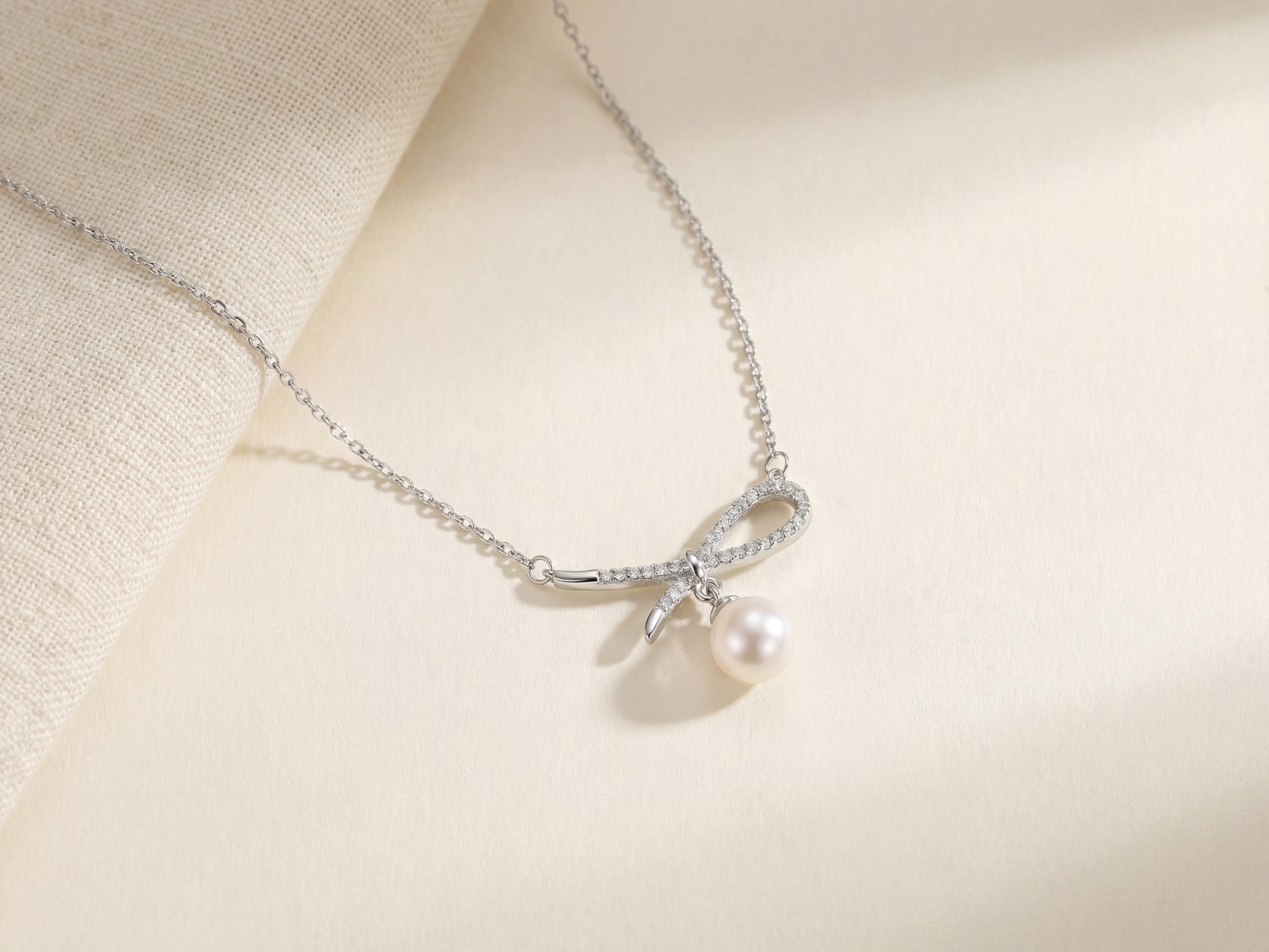 Dainty Freshwater Pearl Pendant Necklace: Coquette Bridal Jewelry