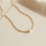 Baroque Pearl Necklace - 18K Gold Plated Paperclip Chain, Adjustable Layering Gift for Her