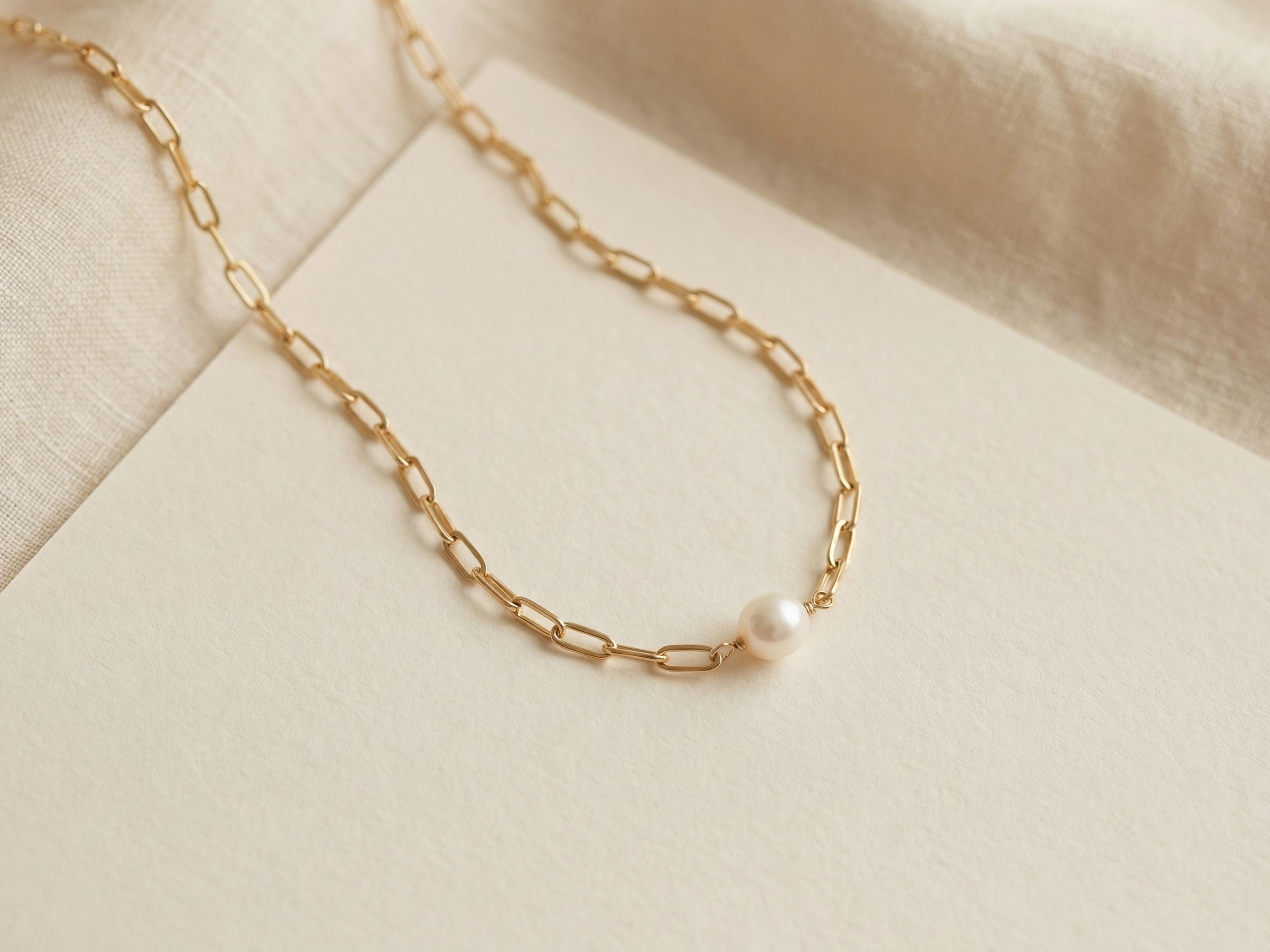 Baroque Pearl Necklace - 18K Gold Plated Paperclip Chain, Adjustable Layering Gift for Her