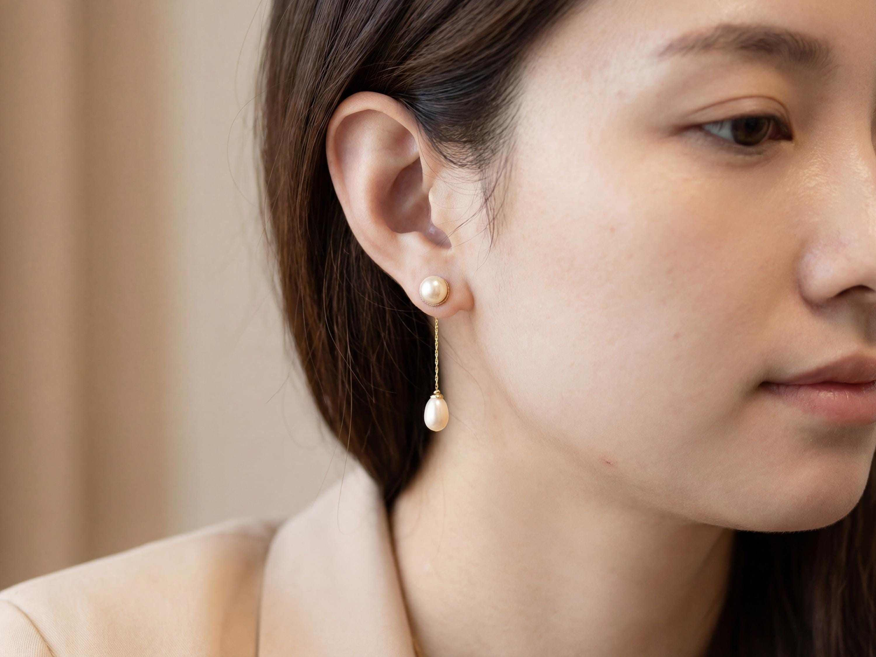 Pearl earrings listing image - On-ear lifestyle crop